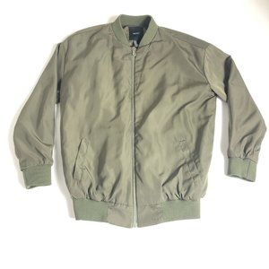 Forever 21 Bomber Jacket Military Olive Green Coat Full‎ Zip  Size Small S a41